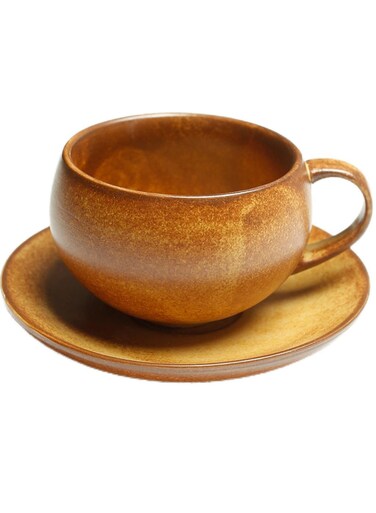 Design 240ml Ceramic Coffee Tea Cup with Saucer (Brown), Classic Elegance for Your Beverage