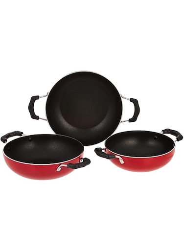 Nirlon Aluminum Cookware Set, Red, 2.6 mm, 3 Pieces
