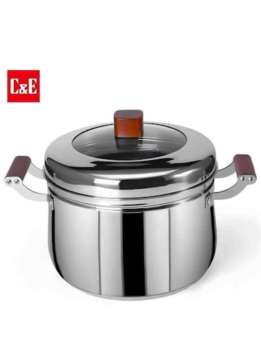 304 Stainless Steel Soup Pot, Multi-Functional Cooking Rice Pot For Home Use, With Steaming Tray To Drain Water, Beech Handle, Specification: 37CM*26CM.
