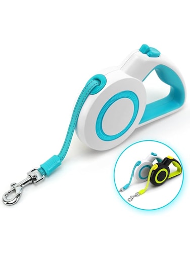 enrgticdg 16Ft Retractable Dog Leash,Night Reflection,Light Weight Leash for Small to Dogs/Cats,Stainless SteelSpring,Strong Nylon Tape,One-Handed Brake(Blue-White)