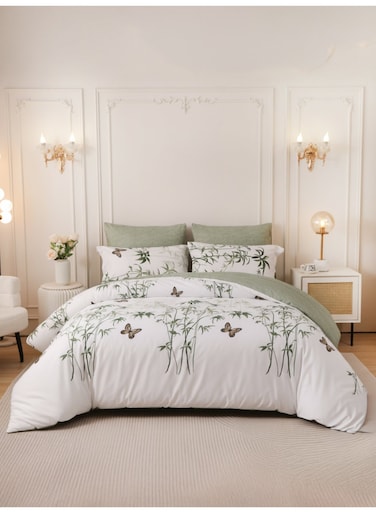 Printed Duvet Set, King Size Fits 200x200 cm - 6-Pcs Bed Set, Brushed Microfiber Fabric - 1 Duvet Cover, 1 Fitted Sheet, 2 Pillow Shams, 2 Pillowcases (Filler Not Included)