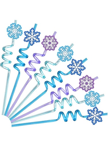 Winrayk Frozen Party Favors, 24Pcs Reusable Straws Drinking Plastic Snowflake Straws Disposable Bulk, Goodie Bag Stuffer Classroom Prizes Winter Summer Kids Elsa Frozen Birthday Party Supplies Decor