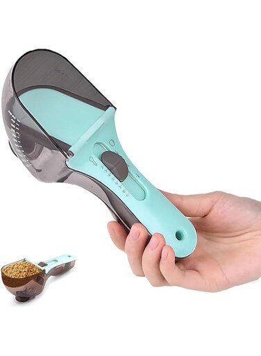Aputue Dog Food Scoop, Multi-functional Spoon with Adjustable Scale for Pet Food, Easy to Clean, Dog Scoops Cat Measuring Cups, Portable Spoon Feeding Bowl Applicable to Dogs Cats Pets Food