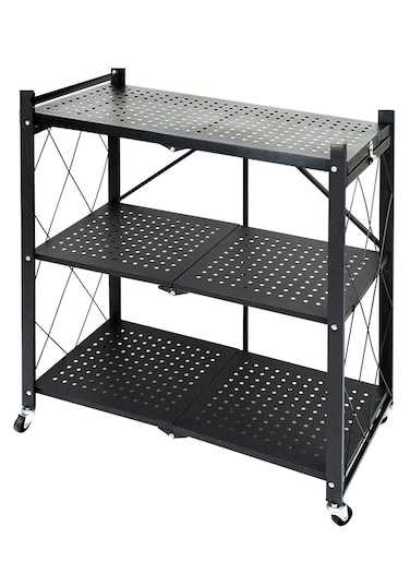 3-Tier Foldable Storage Kitchen Rack, Multi-Function Standing Kitchen Cabinet with Wheels, Folding Shelf and Organisers