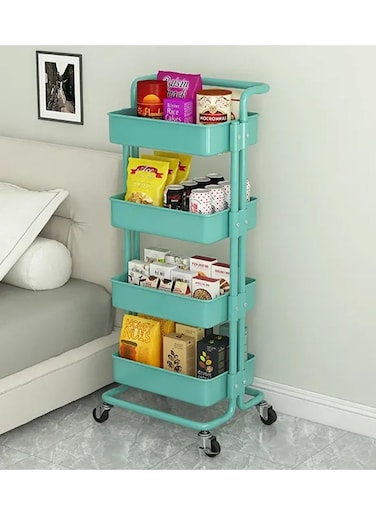 4-Tier Metal Rolling Utility Cart,Craft Art Cart,with 2 Lockable Wheels Storage Organizer Shelf for Kitchen, Bedroom, Bathroom, Office, Living Room
