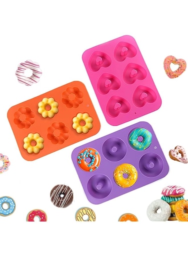 TERRIFI Silicone Donut Pan Set, Non-Stick Baking Pans for Doughnuts, Muffins, Cakes, Bagels, Easy Pop Out Design - Oven &amp; Dishwasher Safe(Set of 3)