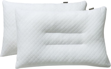 Zen Bamboo Filled Pillow Set - Pack of 2 Ergonomic Bed Pillows with Zipper, Hypoallergenic Cervical Neck Support
