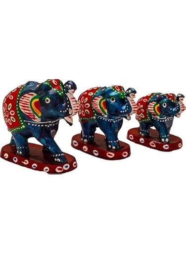 Garden Of Arts Set of 3 Small Elephants Home Decor Showpiece in Multicoloured