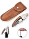 Opener with Leather Pouch, Wood Handle Double-Hinged Stainless, Steel Screw Beer Bottle Corkscrew
