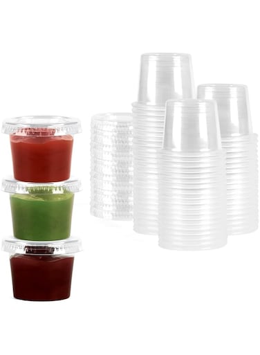 Khaleej Pack 100 Of 1oz Jello Shot Cups &ndash; Clear Plastic Small Containers With Tight Lids Condiment Cups Sauce Cups Souffle Cups Disposable Ketchup Cups Tiny Comfy Cups