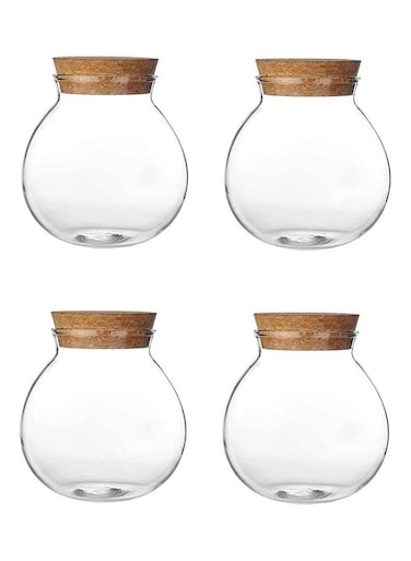 4-Piece Glass Storage Jar With Airtight Bamboo Lid Clear/Brown 500ml