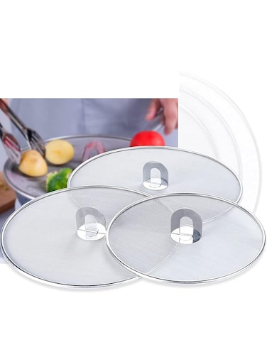 ELECDON Grease Splatter Screen for Frying Pan with Fold Flat Knob Fine Mesh Oil Splash Guard Skillet Splatter Shield Oil Catcher Skillet Lid for Cooking Set of 3 in 10"+11.5"+13