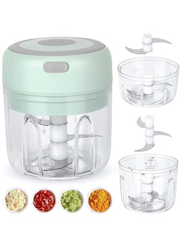 BePrincess Mini Electric Chopper Mincer, USB Charging, 2 Bowls 250ml+100ml, Food Processor for Garlic, Puree, Onion, Herb, Veggie, Ginger, Mincing Meat, Fruit, Easy Cleaning Waterproof