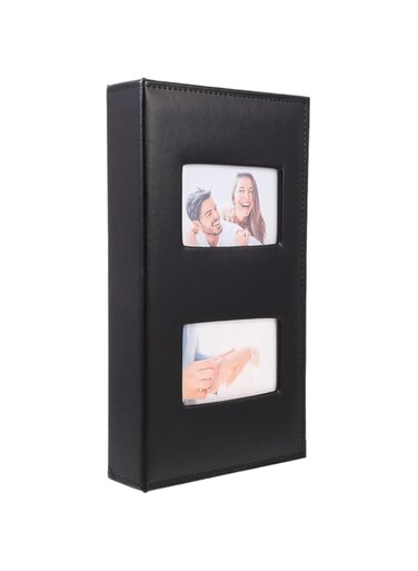 JZS Photo Album Self Adhesive Pages Vintage Photo Albums Small Photo Album 4" x 6" Hammock Cup Holder Picture Album Books Pu Leather Wedding Baby,Black,Double Window Photo Album