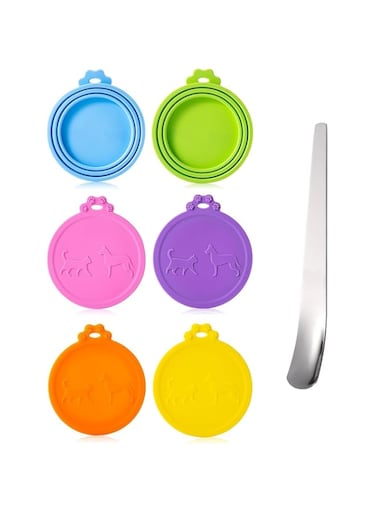 6Pack Pet Food Can Cover Lids with Stainless Steel Spoon for Cat Dog Canned Food Universal 1 Fits 3 Size Cat Can Covers Lids