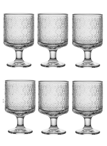 Borosilicate Glass Set, Set Of Six, Malus Spectabilis Relief Goblet, 250ML For Coffee Tea Cold Drinks