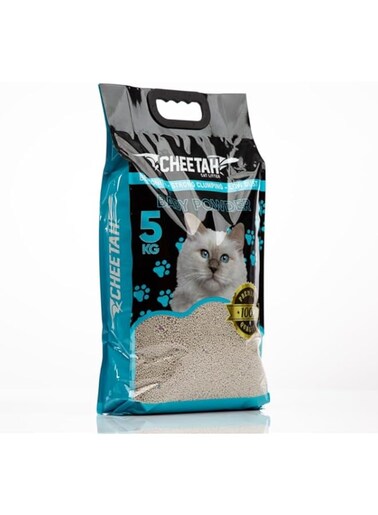 CHEETAH Cat Litter - 100% Strong Natural Clumping Bentonite, High Absorption, Low Dust, Odor Control, Easy Scooping, Non Flushable, Non-Stick Paw Formula, Baby Powder Scented, 5Kg (5.6L)