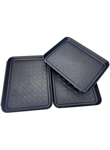 Wet Shoe Tray for Entryway Indoor 3 Packs,Shoe Trays,Boot Tray, Wet Shoe Tray,Pet Food Mat,Dog Food Mats, (Black, Medium)