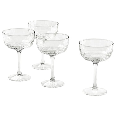 Faceted Champagne Coupe with Stem, Clear Glass, 20 cl, 4-Pack