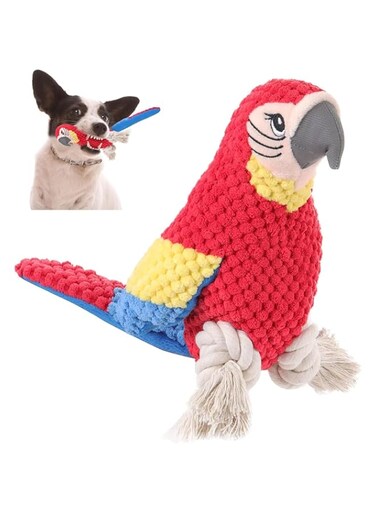 Aputue Dog Squeaky Plush Toys, Cute Parrot for Inspire Dog Interest Toys, Plush Dog Toy Rope Toys, Indestructible Interactive Dogs Chewing Toy, Dog Toy Biting for Small to Medium Small Dogs