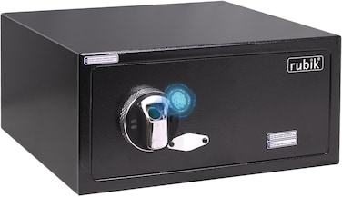 Wide Biometric Safe Box, Fingerprint &amp; Key Lock, Hotel Style Security Deposit Safe for Cash, Documents, Laptop (RBFPB20, 20x42x37cm) Black