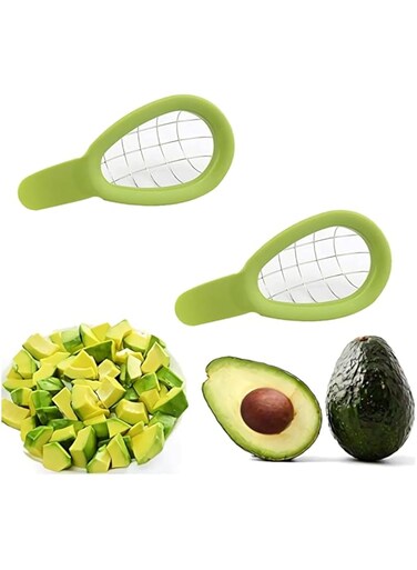NALACAL Stainless Steel Avocado Slicer and Cuber, Pitaya Salad Dicer Chopper Knife Safety Avocado Pit Remover Tool Stainless Steel Fruit Cuber and Slicer Slice and Maker Peeler Kitchen Gadget Tool