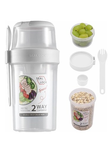 THE WHITE SHOP Keep Fit Salad Meal Shaker Cup,Salad Container for Lunch, Portable Fruit and Vegetable Salad Cups Container with Fork &amp; Salad Dressing Holder/white