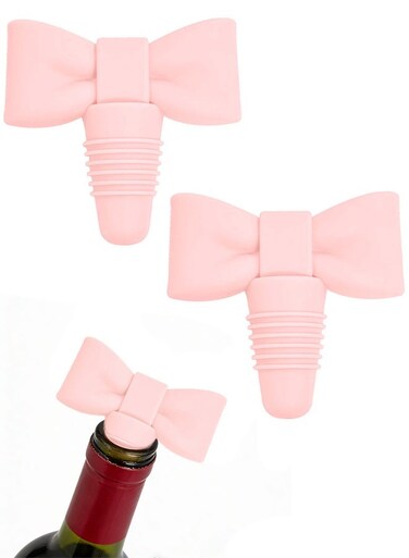 Bow Wine Stopper Bowknot Shaped Wine Bottle Stopper Pink Silicone Beverage Bottle Sealer for Home Kitchen Coquette Birthday Party Decoration