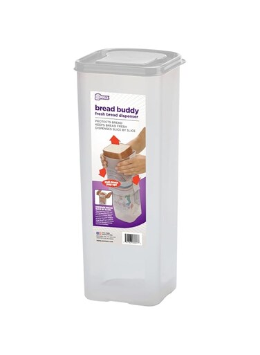 Buddeez Bread Buddy Bread Box &ndash; Fresh Bread Storage Container, Plastic Sandwich Bread Dispenser, White Lid, Pack of 1