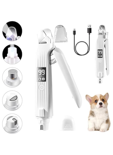 Cat &amp; Dog Nail Trimmers, Electric Rechargeable Dog Nail Clippers &amp; Dog Nail Grinder with 2 LED Light Paws Grooming Kit, Dog Nail File Quiet Pet Nail Clippers &amp; Grinder Trimmer for Dogs and Cats