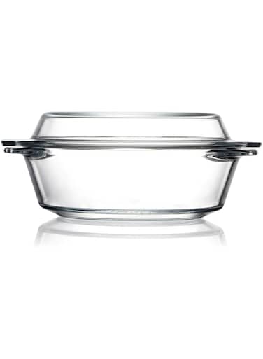 ZYER Clear Round Glass Casserole With Lid Glass Bakeware Easy Grab Baking Dish,Microwave, Oven, Freezer, and Dishwasher Safe (1L)