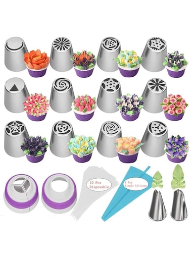 HDCRAFTER Cake Decorating Tips, 27 Pcs Set Nozzles Stainless Steel Icing Piping Nozzles for Cake Decorating Pastry Fondant Tools Stainless Steel Icing Frosting Tips DIY Baking Tools