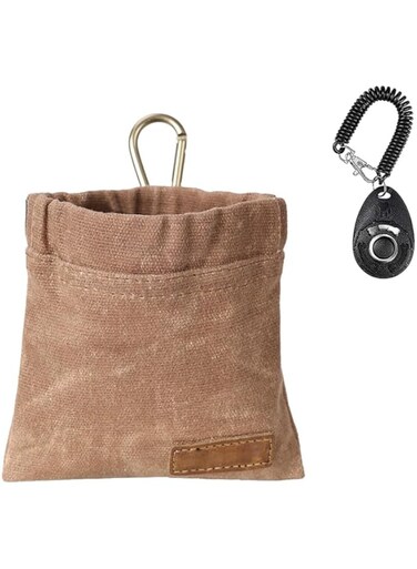 ALMEKAQUZ Dog Treat Pouch with Clicker, Treat Pouches for Pet Training, Dog Training Treat Pouch Kit, Auto Closure, Hands-Free Puppy Training Pouches for Outdoor Dog Walking Pet Dog Training (Brown)