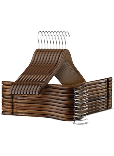 ZOBER Wooden Dress Hangers with Grooved Rubber (Vintage Wood, 20 Pack)