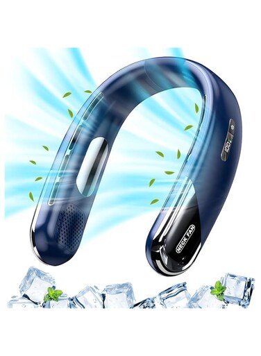 LUCKYUN Quad Turbo Neck Fan with Cooling Iron Blades, Bladeless Personal Portable Fan with USB Rechargeable, Low Noise, Powerful Bladeless Hands-Free Fan for Outdoor, Camping，Summer Gift