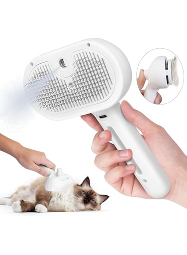 SLAVOL Cat Steam Brush, 3 In 1 Steamy Pet Brush with Release Button and Tank, Anti-Static Cat Steamy Brush for Effective Hair Removal, Rechargeable Steam Cat Brush for Furry Pet