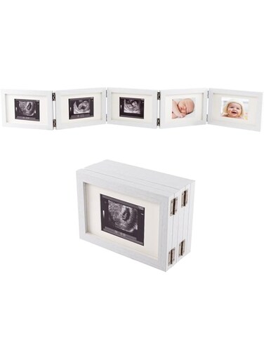 5 Folding Sonogram Picture Frame for Expecting Parents， Baby Ultrasound Picture Frame Natural Wood Sonogram Pregnancy Frame for Pregnant Mom Gifts, Nursery Decor for Artwork Photo Stand on Tabletop