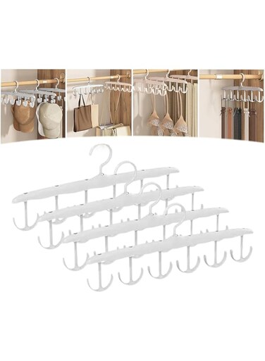 Multifunctional Plastic Clothes Hanger, 4 Pcs 360&deg; Rotating 6 Hook Clothing Accessories Hanger, Hangers Space Saving, Hanger Organizer for Underwear, Hats, Handbags, Clothing Accessories, White