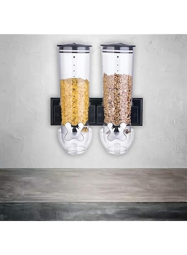 YU WELL Wall Mounted Double Cereal Dispenser,6.4L Dry Food Dispenser,Grain Cereal Dispenser for Home Kitchen,Breakfast Pet Cat Food Dog Food Treat,Pantry and Meal,Black