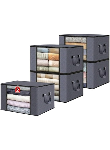 Home Smart Multi-Purpose Use Storage Box Foldable Moisture Proof Organizing Cloths with Side Double Handle and Premium Quality Set Of 5PCS