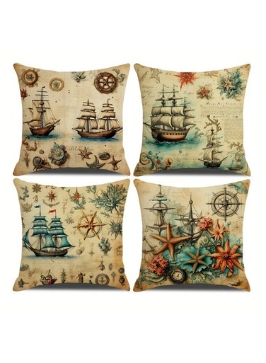 4-piece Childhood Sailing Dream Series Holiday Decorative Throw Pillow Covers