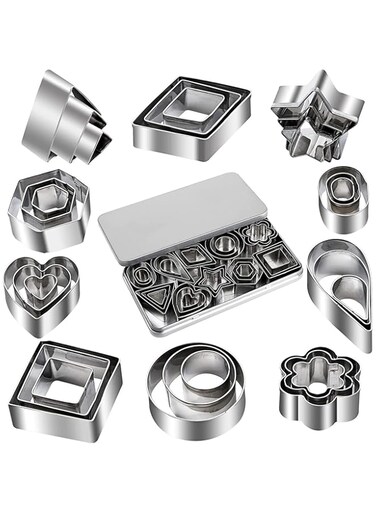 athu Mini Metal Cookie Cutters Set -30Pcs Star Cookie Cutter Stainless Steel Round Biscuit Cutter Heart Small Star Cookie Cutters Mini Flower Molds Cutter for Baking