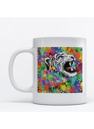 Tiger Printed Mug White/Purple/Green