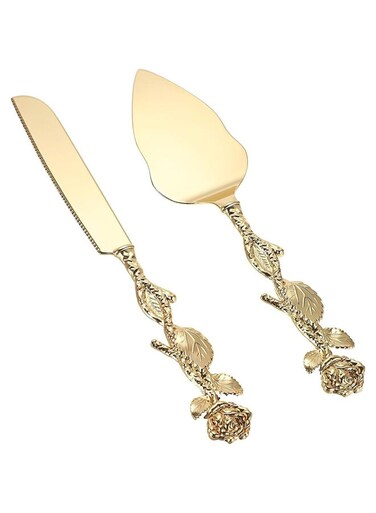 Cutting Set for Wedding, Personalized Gold Cake Knife, Pastry Pie Server Cake Pizza Cutter, Birthday Bridal Gift (F-Rose)
