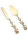 Cutting Set for Wedding, Personalized Gold Cake Knife, Pastry Pie Server Cake Pizza Cutter, Birthday Bridal Gift (F-Rose)