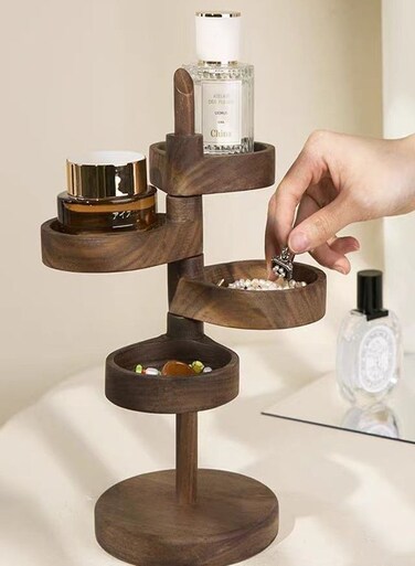 Multi-Layer Rotating Wooden Organizer &acirc;&euro;&ldquo; Entryway Key &amp; Accessory Storage Rack, Solid Wood Desktop Display