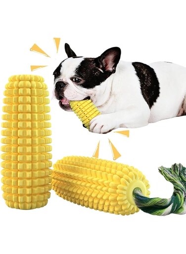 X spring Dog Chew Toys, Tough Rubber Dental Chew Dog Toys for Aggressive Chewers, Corn Interactive Squeaky Dog Toys for Puppy Medium Breed, Dog Chew Toys for Aggres with TPR Material