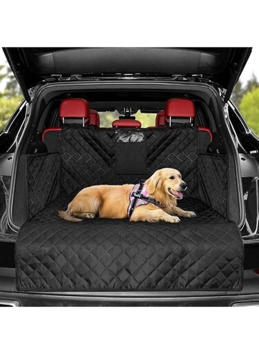 AbaqKalza Dog Trunk Cargo Liner Waterproof Pet Car SUV Seat Cover with Sides - Nonslip Large Floor Mat for Dogs Cats Duable Oxford Car Back Seat Cover with Bumper Flap Protector Universal Fit (Black)