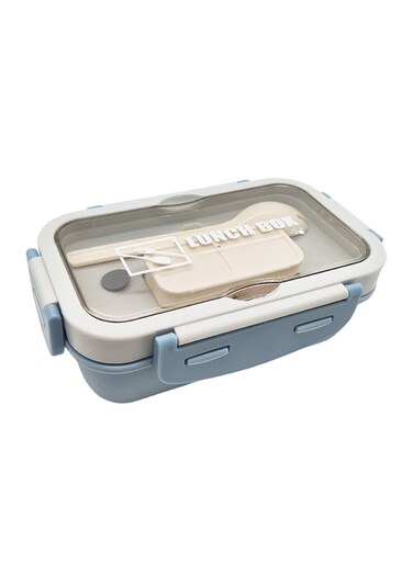 East 3 Compartment lunch box, 840 ml, 1 Small container and 1 Fork Heavy Plastic, BPA Free Food Grade, for School Kids, College and Outdoor - Blue