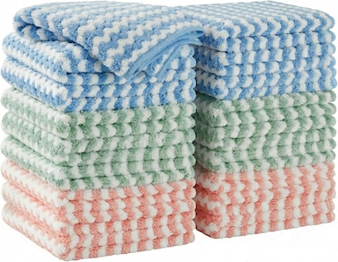 18 Pack Microfiber Cleaning Cloth, Reusable Kitchen &amp; Household Towels for Dishes, Glass &amp; Counters, Super Absorbent, Streak-Free, Washable Rags, 25 &times; 25 cm (10 &times; 10 in)